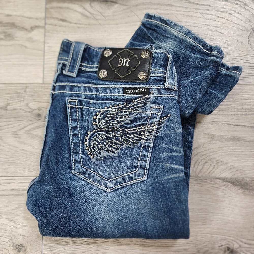 Miss Me Women's Jeans Capri Size 26 Style JP5163P2 Angel Wings Blue Denim